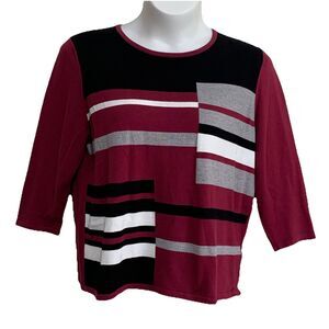 Alfred Dunner Sweater Top Womens Size XL Multicolor Color Block Knit 3/4 Sleeve